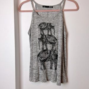 Grey heather tank top with elephants (stretchy fabric)